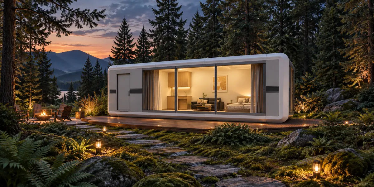 F30 space capsule house in a landscape setting