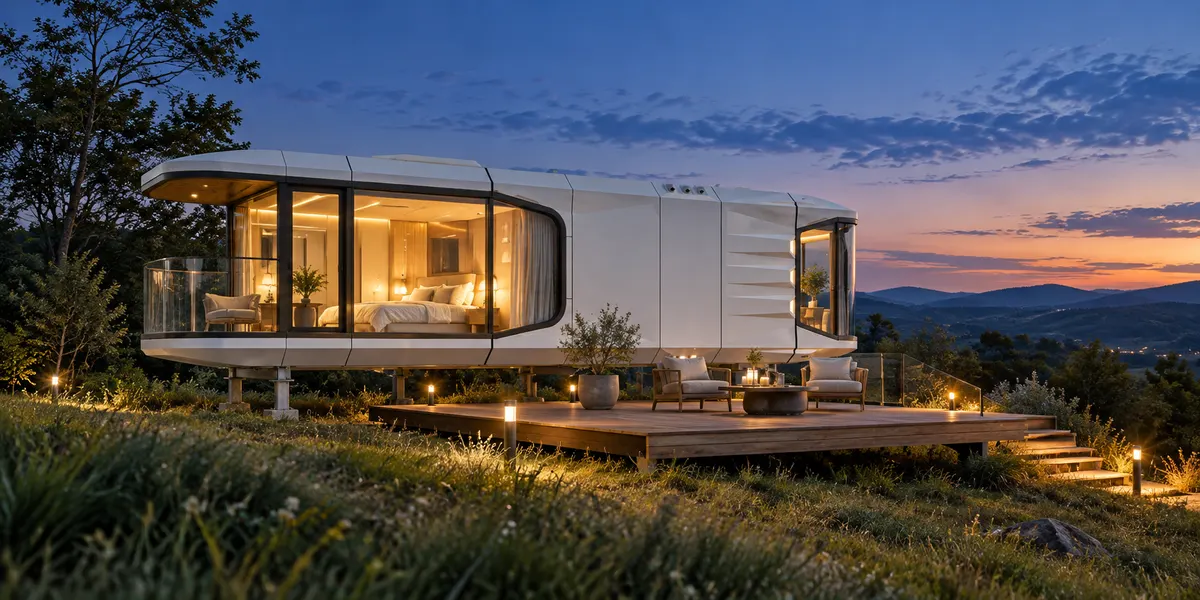 H40 space capsule house in a landscape setting